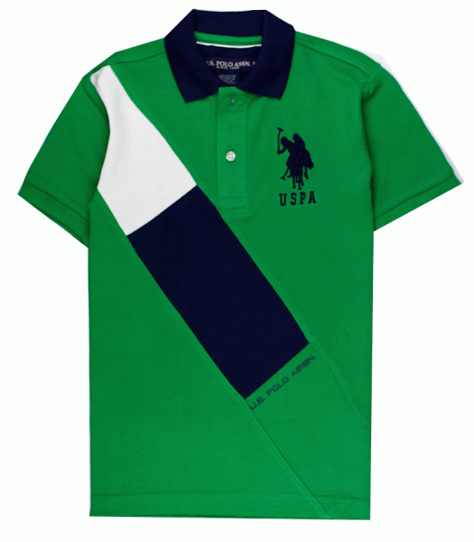 Uspa Green With White & Blue Diagonal Line Polo Shirt